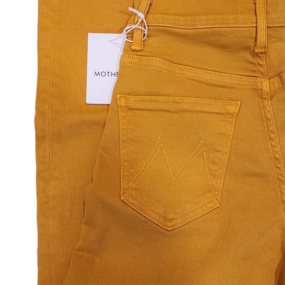 MOTHER The Curbside Heel Fray Straight Amber Yellow Jeans Size 23 - Picture 7 of 12